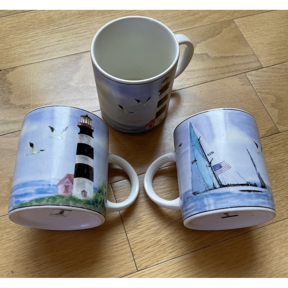 Lighthouse Collection Mugs by Thomson Pottery Set of 3  Sailboat & Lighthouse